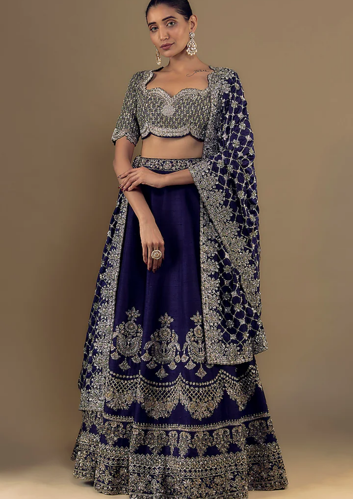 Jayanti Reddy Purple Silk Zari Embroidered Lehenga Set