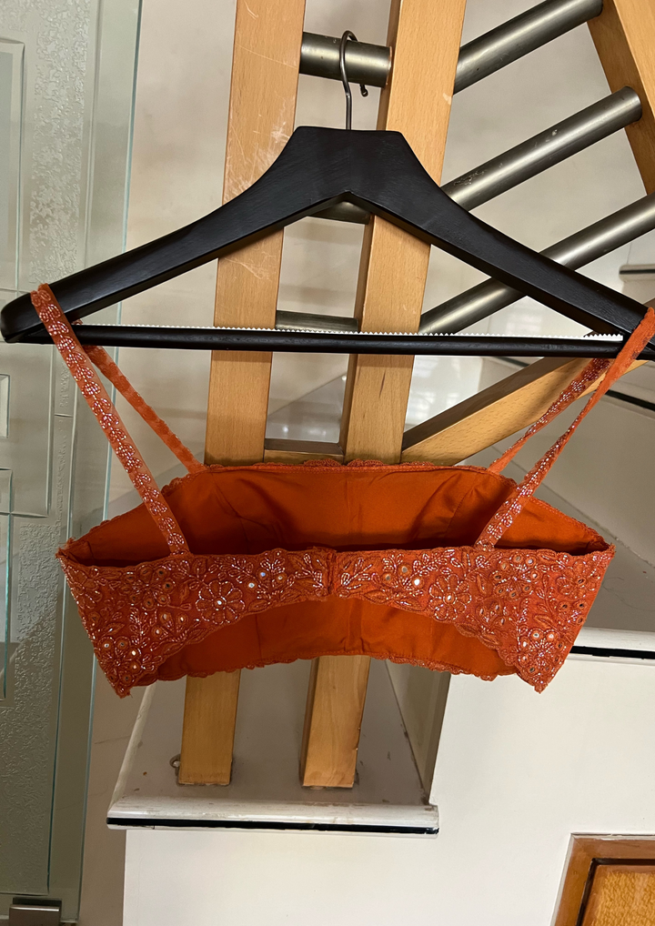 Arpita Mehta Toasted Orange Hand Embroidered Skirt, Blouse and Cape Set