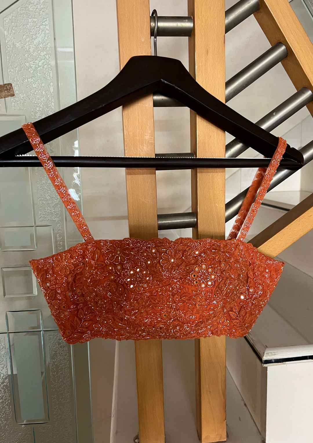 Arpita Mehta Toasted Orange Hand Embroidered Skirt, Blouse and Cape Set