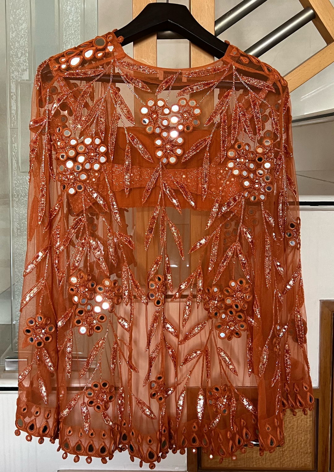 Arpita Mehta Toasted Orange Hand Embroidered Skirt, Blouse and Cape Set