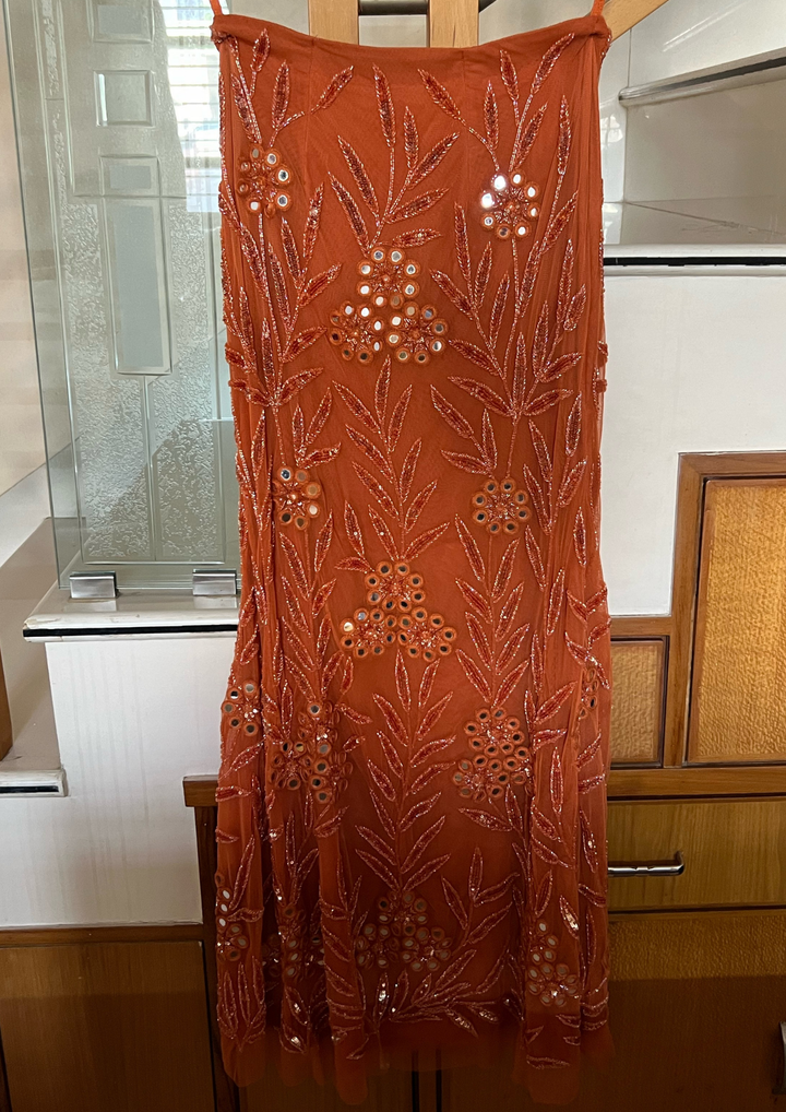 Arpita Mehta Toasted Orange Hand Embroidered Skirt, Blouse and Cape Set