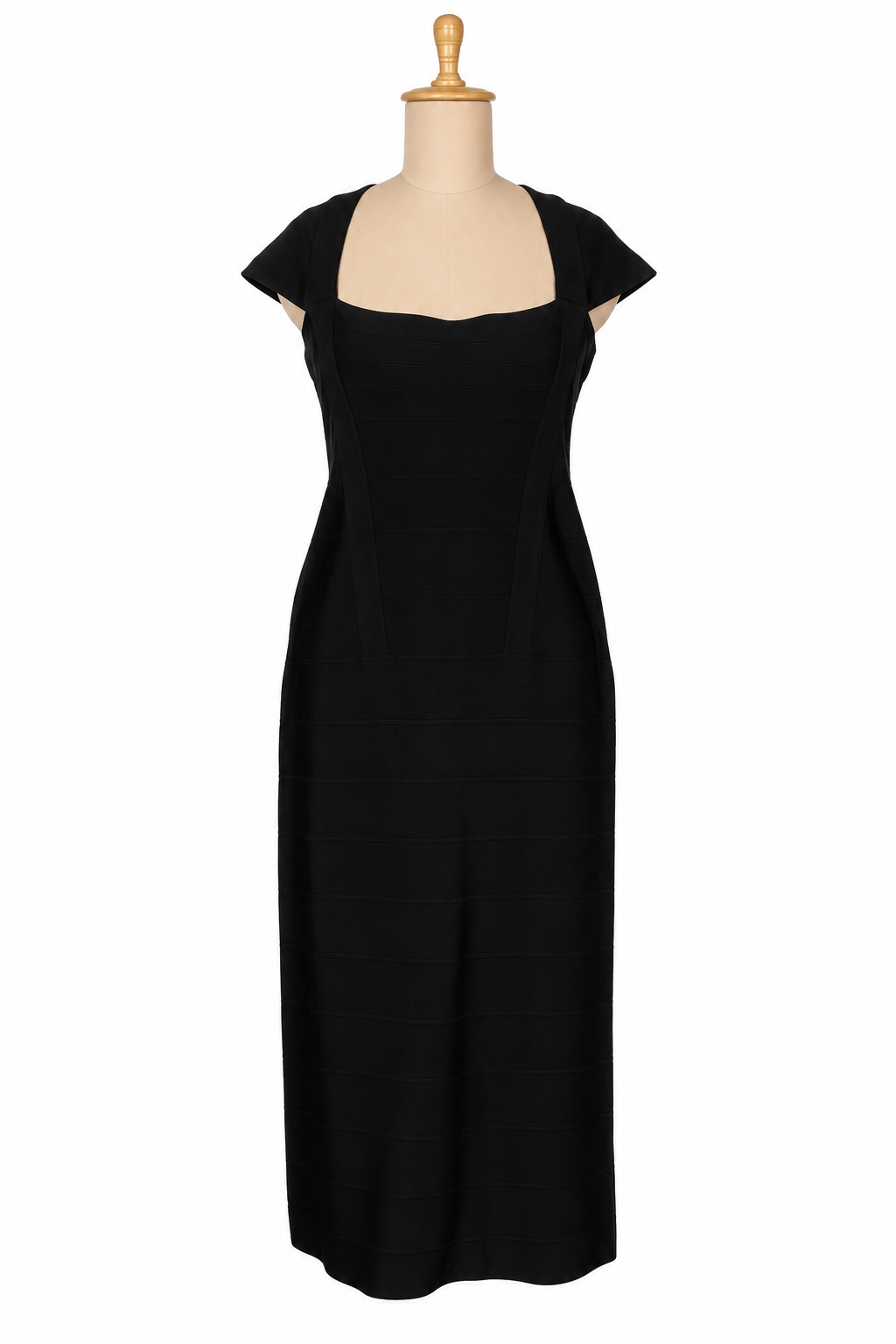 Hervé Léger Black Structured Midi Dress Size L