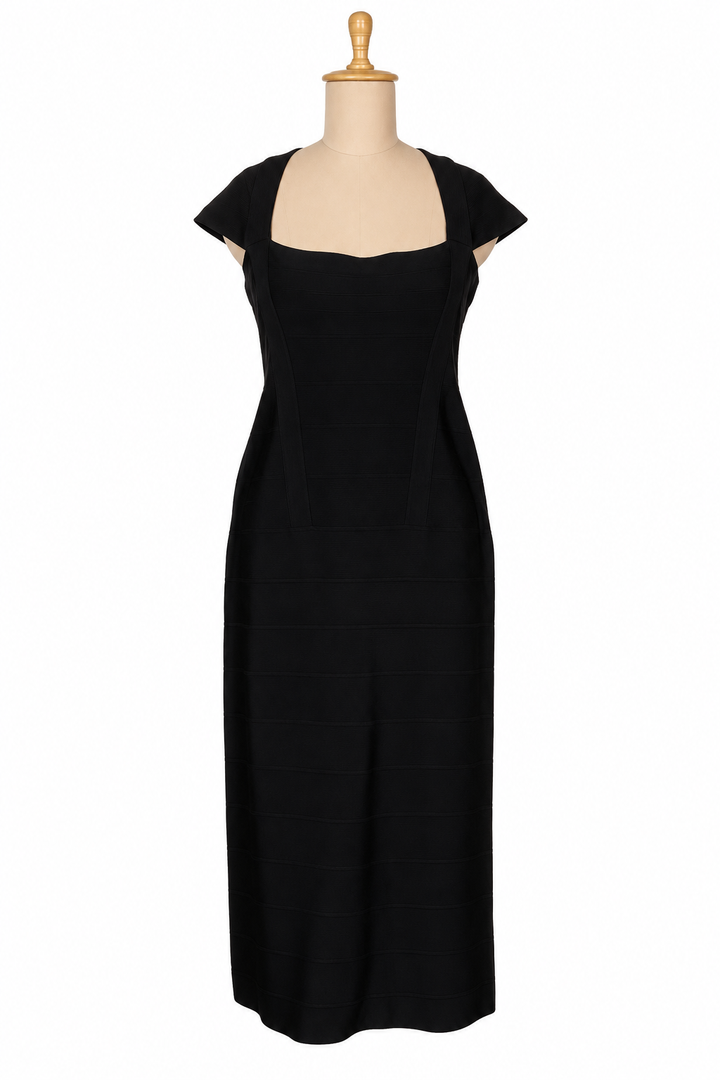 Hervé Léger Black Structured Midi Dress Size L