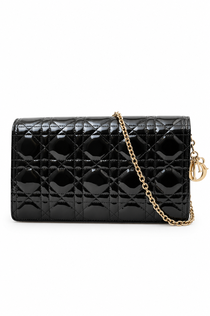 Dior Black Patent Cannage Lady Dior Pouch
