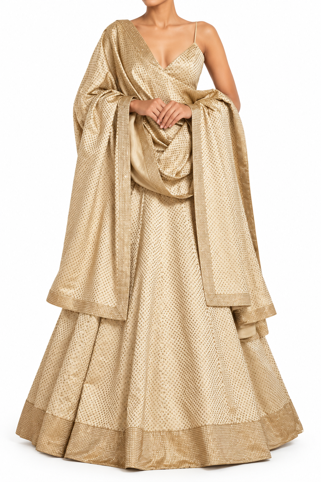 Itrh Champagne Gold Embellished Lehenga Set