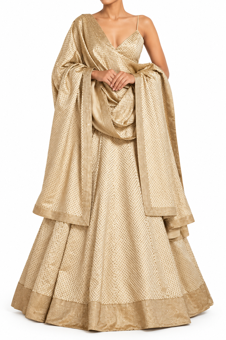 Itrh Champagne Gold Embellished Lehenga Set