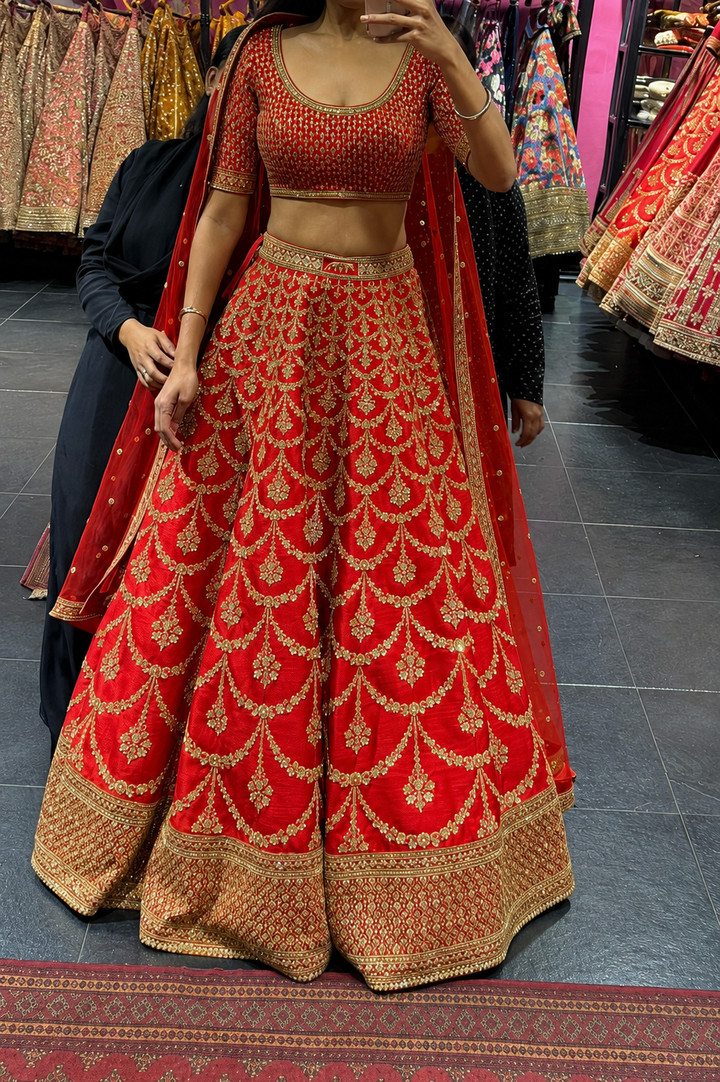 Sabyasachi Red Bridal Embroidered Lehenga Set