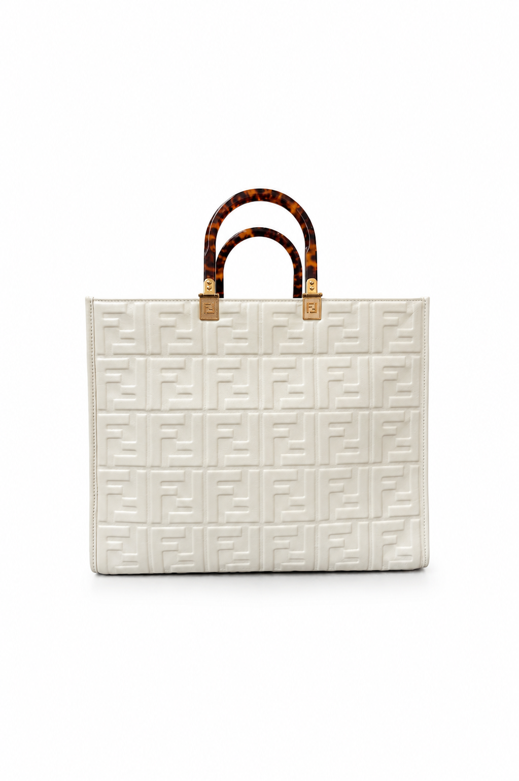 Fendi Off White Zucca Embossed Leather Sunshine Tote