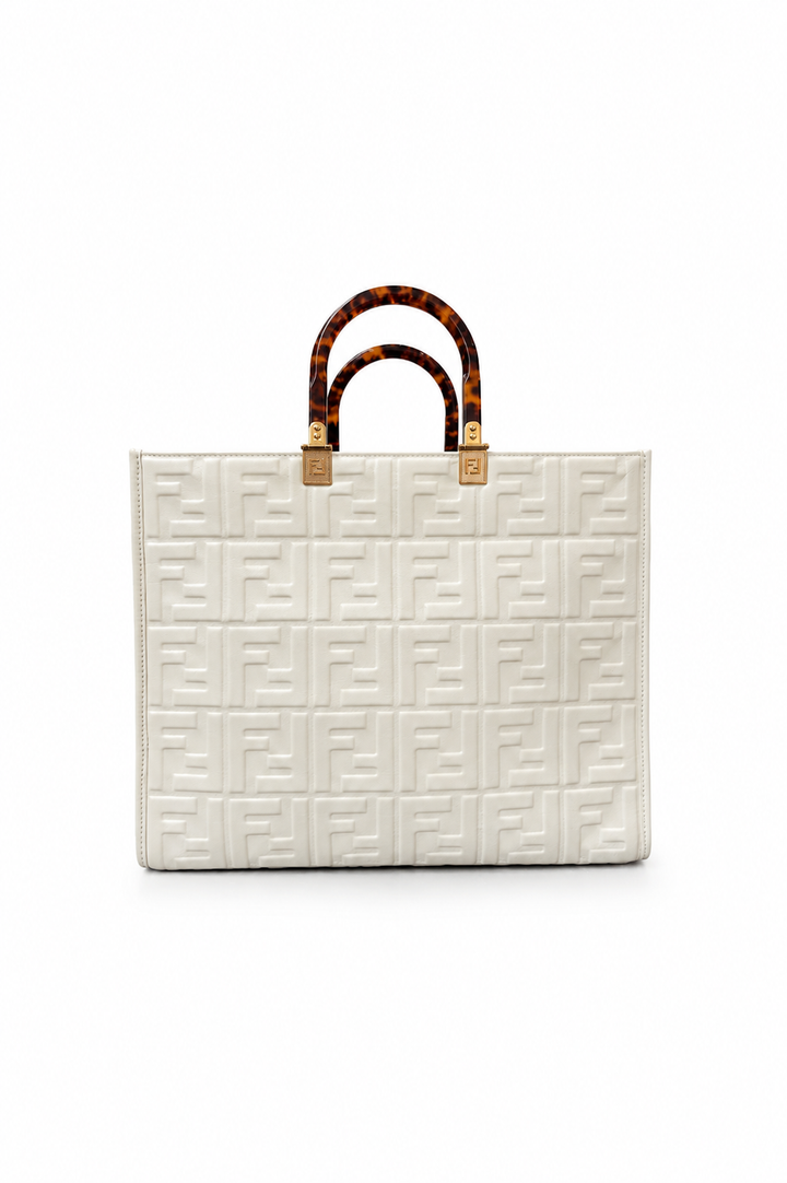 Fendi Off White Zucca Embossed Leather Sunshine Tote