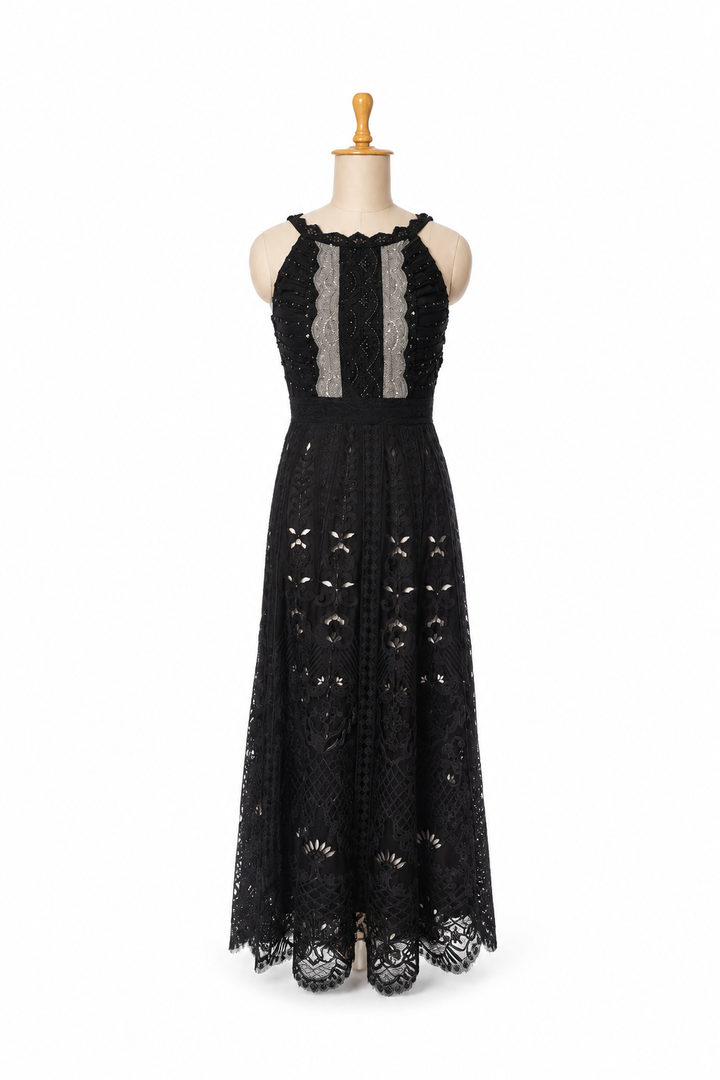 Jade By Monica & Karishma Black Embroidered Maxi Dress