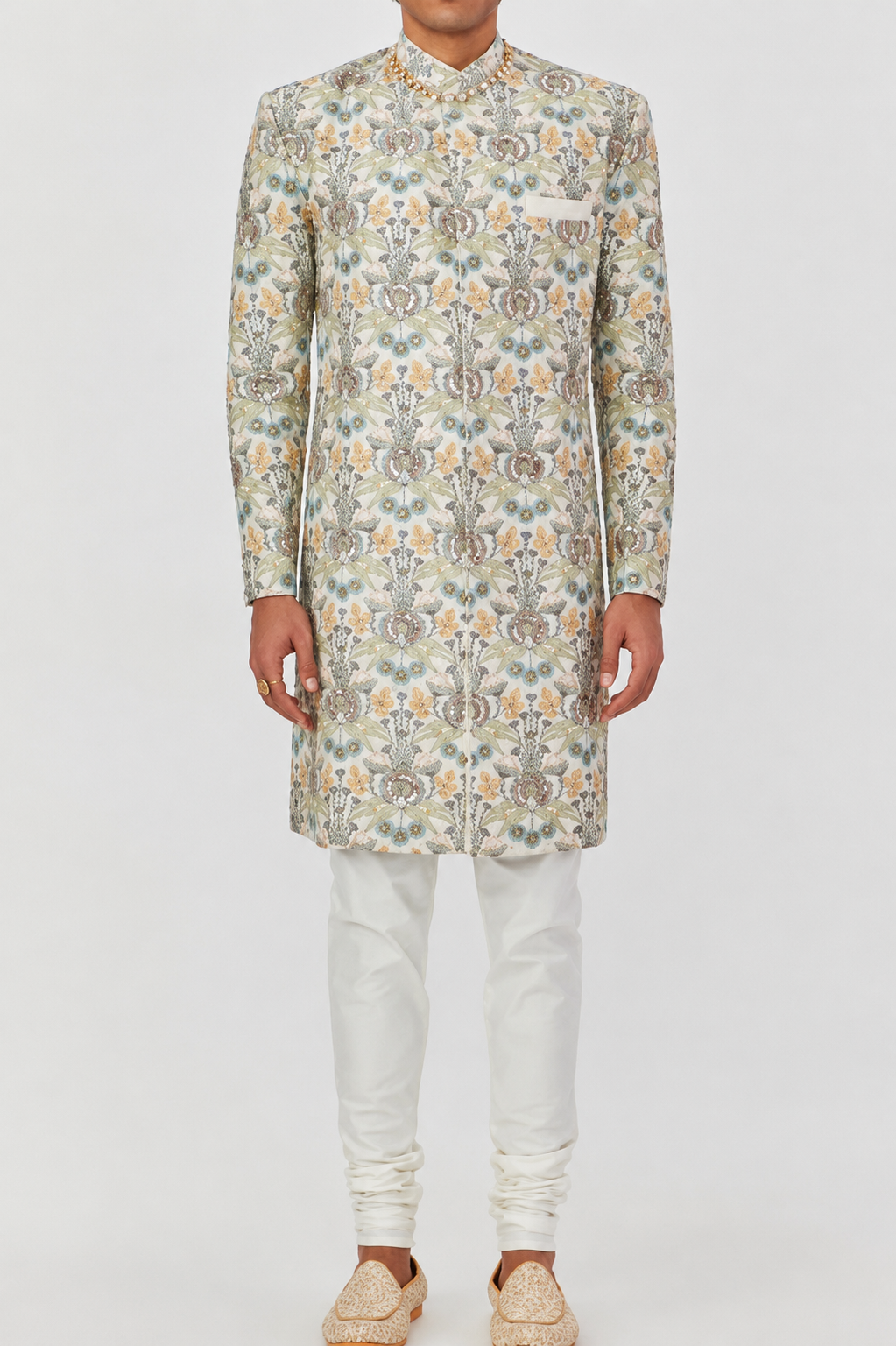 Aisha Rao Floral Embroidered Sherwani Set