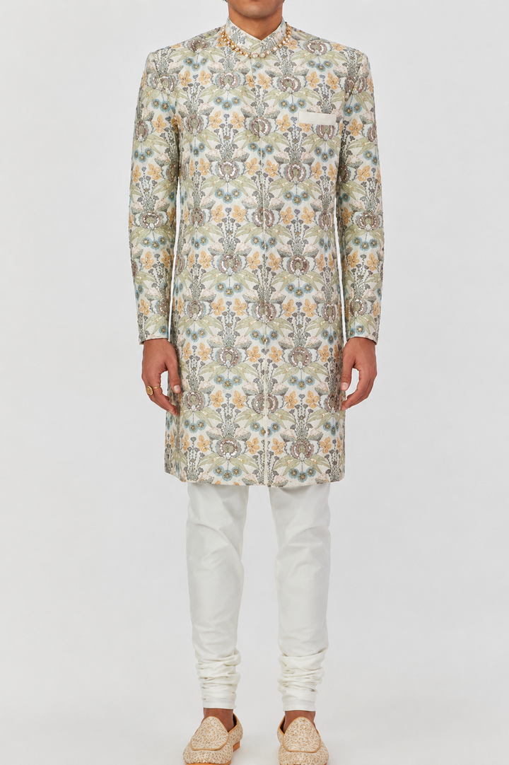 Aisha Rao Floral Embroidered Sherwani Set
