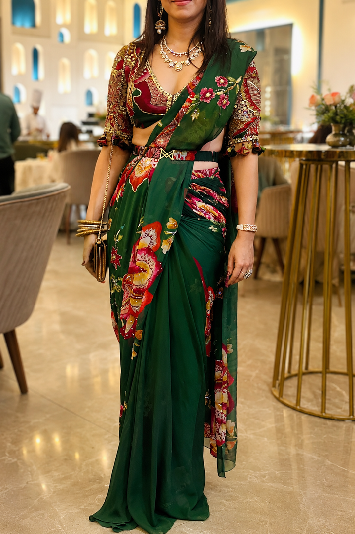 Mahima Mahajan Navya Floral Pattern Pre Draped Saree