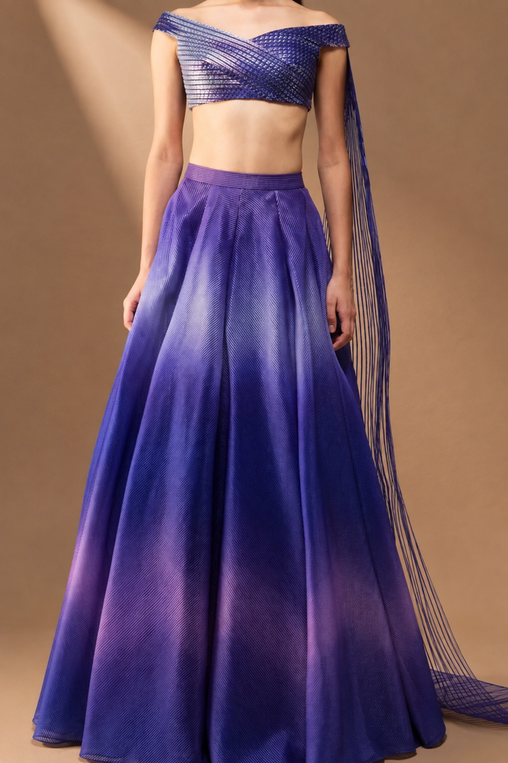 Amit Aggarwal Metallic Glitch Top And Skirt