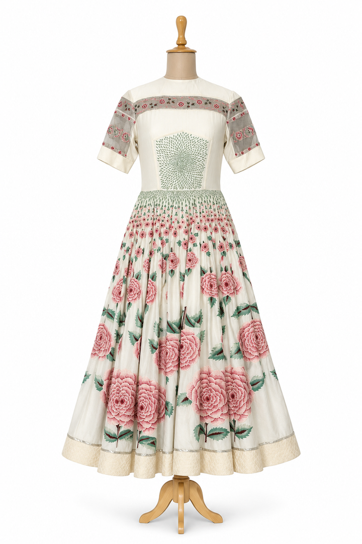 Rahul Mishra Ivory Floral Embroidered Dress