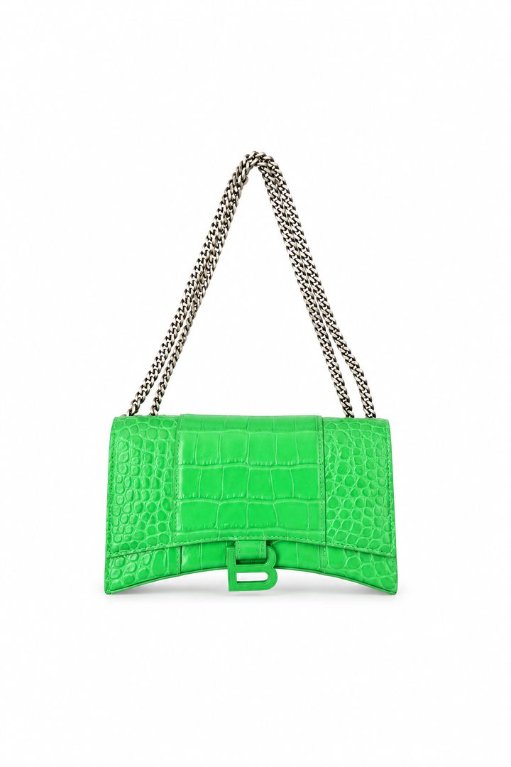 Balenciaga Hourglass Croc Embossed Chain Bag
