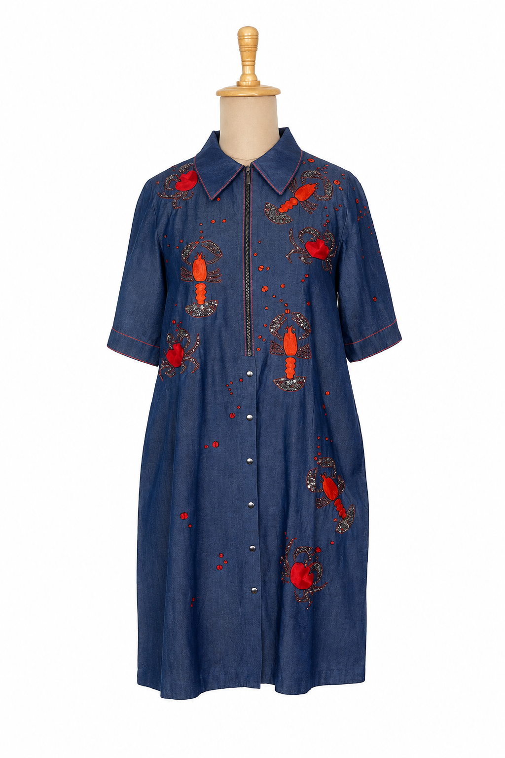 Shahin Mannan Embroidered Denim Shirt Dress