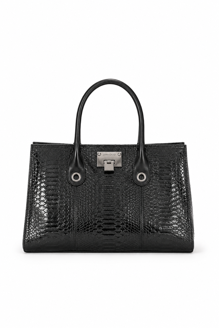 Jimmy Choo Riley Croc Embossed Top Handle Bag