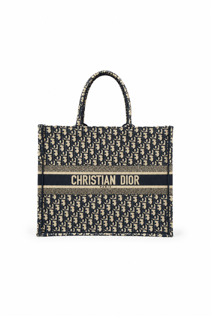 Dior Book Navy Blue Oblique Embroidered Canvas Tote