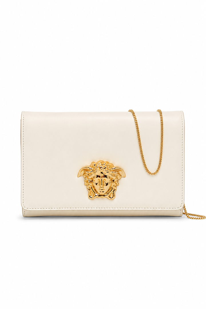 Versace Off White Leather Medusa Chain Clutch