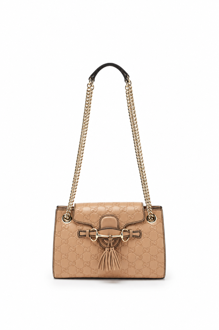 Gucci Beige Guccissima Leather Small Emily Chain Shoulder Bag