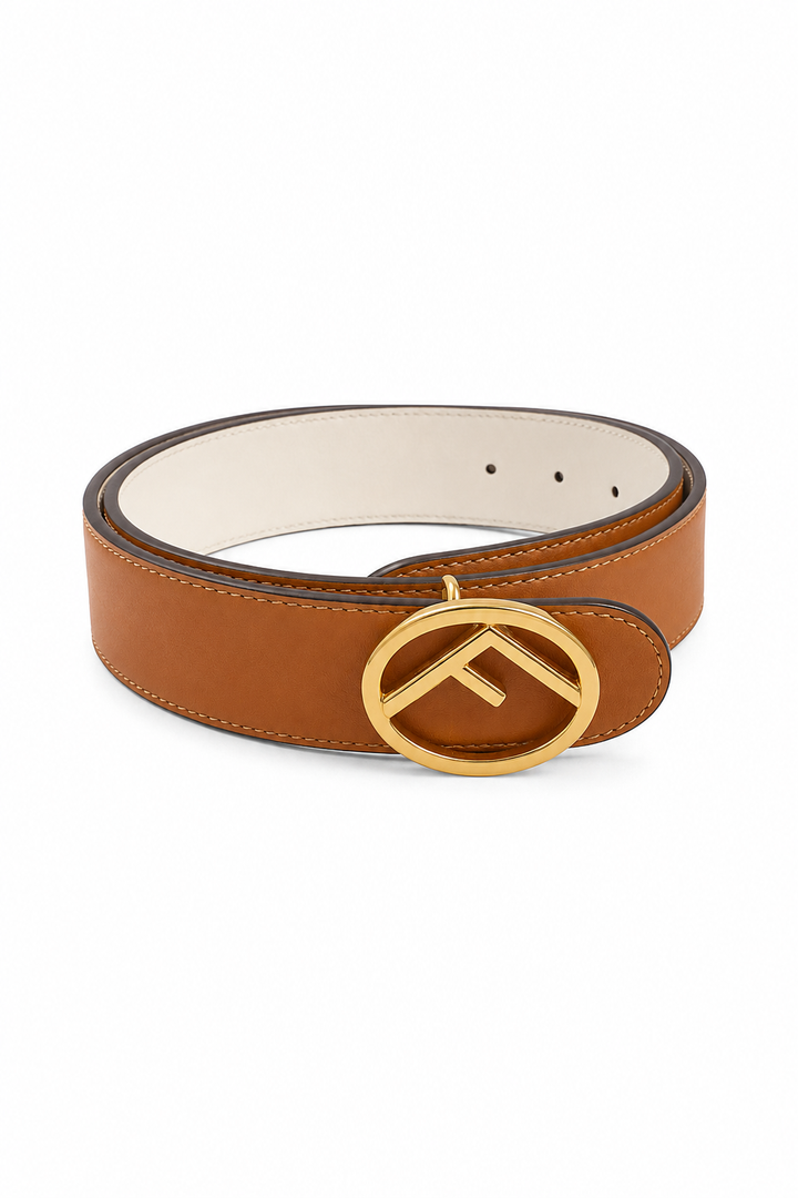 Fendi Caramel/White Leather F Reversible Belt