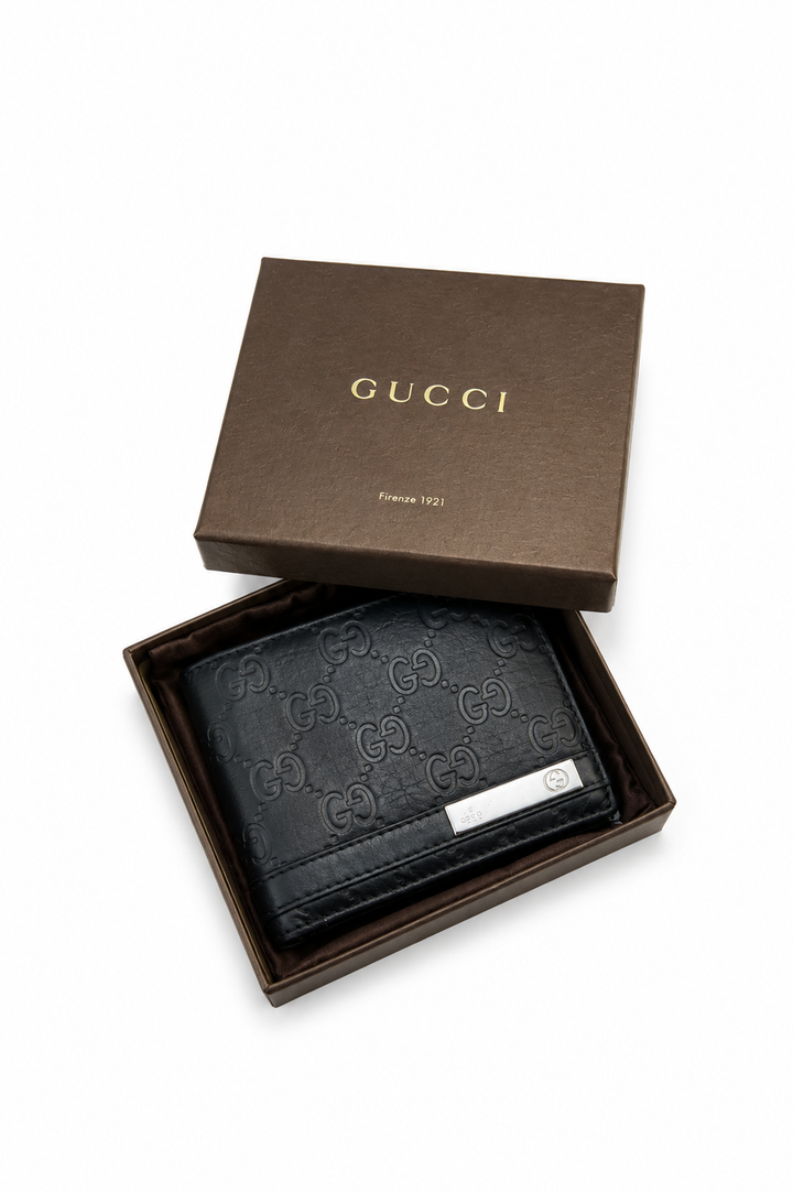 Gucci Guccissima Leather Metal Bar Bifold Wallet