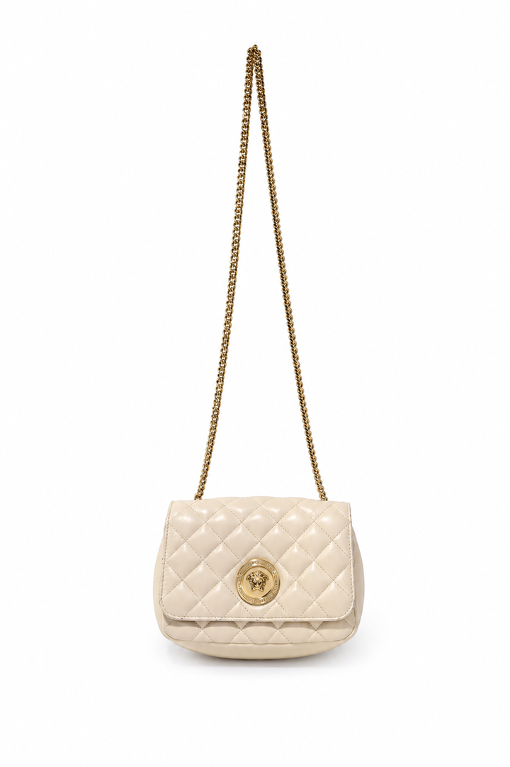 Versace White Quilted Leather La Medusa Chain Crossbody Bag