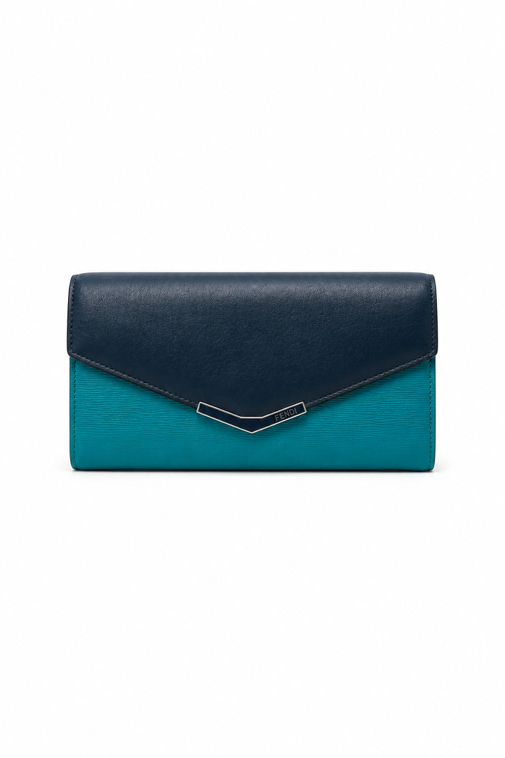 Fendi Two Tone Green Leather 2Jours Continental Wallet