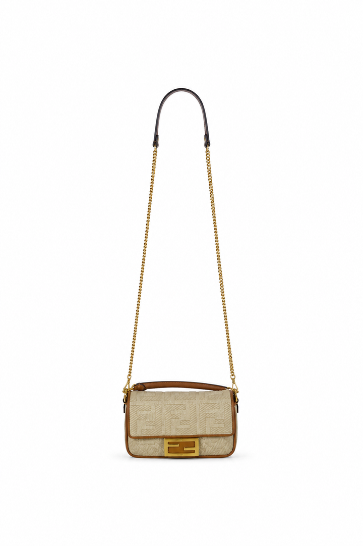 Fendi Raffia Vitello King Lucido FF Embroidered Baguette