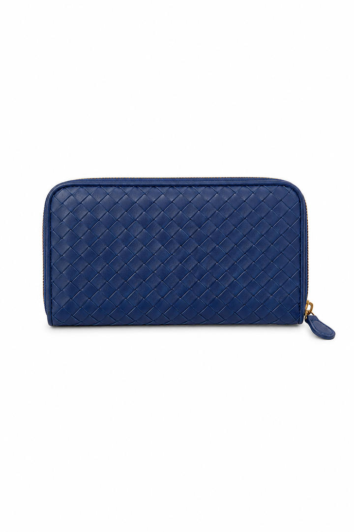 Bottega Veneta Blue Intrecciato Zip Around Wallet