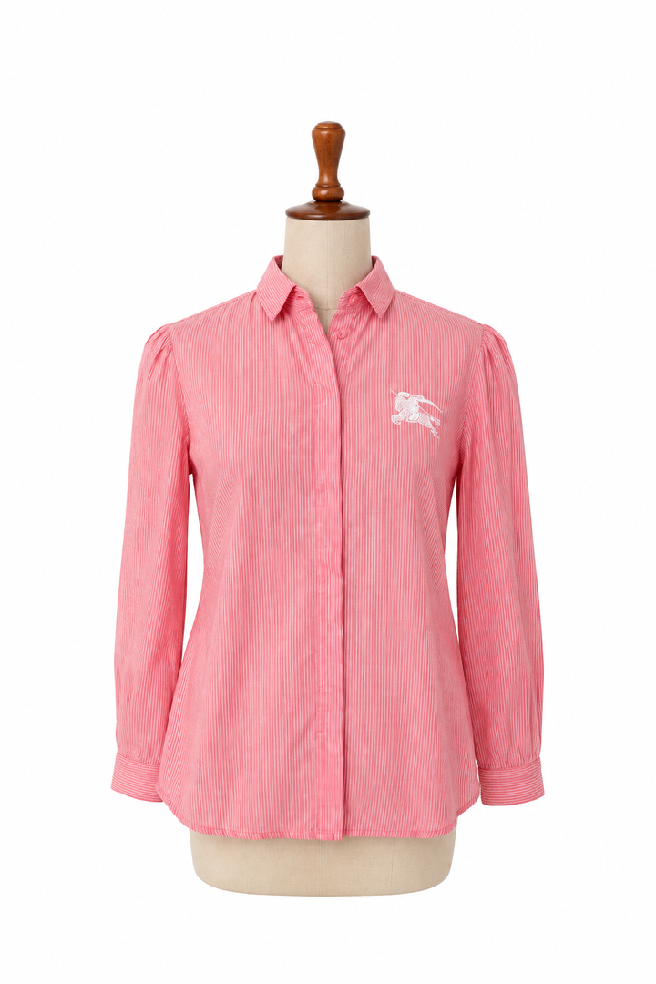 Burberry Pink Striped Cotton Button-Down Shirt