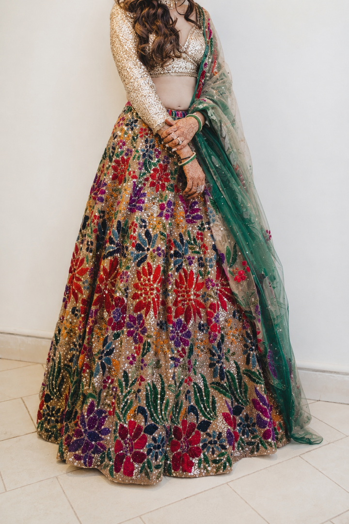 Seema Gujral Multicolour Floral Embellished Lehenga Set