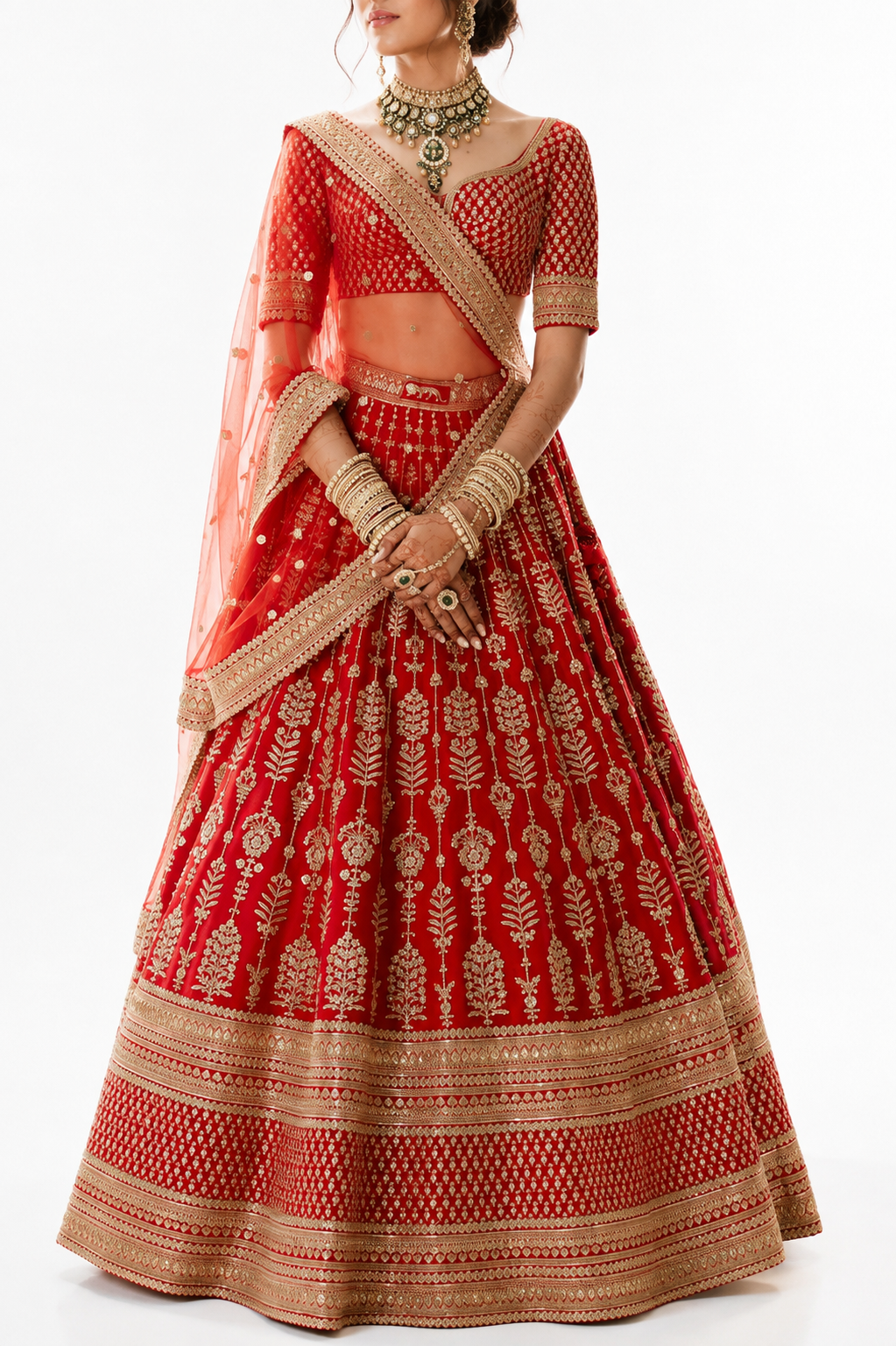 Sabyasachi Red Bridal Embroidered Lehenga Set