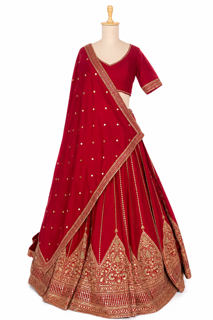 Sabyasachi Crimson Red Embroidered Lehenga Set