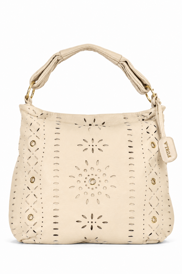 Furla Ivory Leather Laser-Cut Hobo Bag