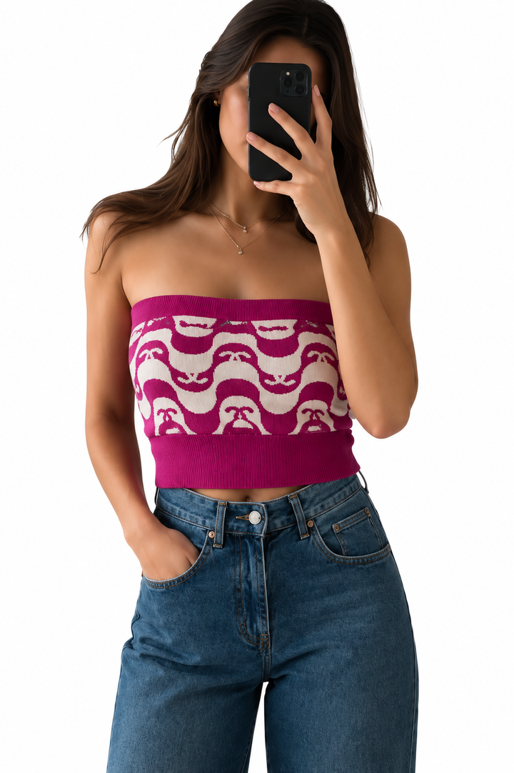 Chanel Pink Logo Knit Bandeau Top