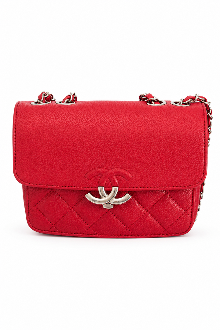Chanel CC Box Small Red Grained Calfskin Shoulder Bag