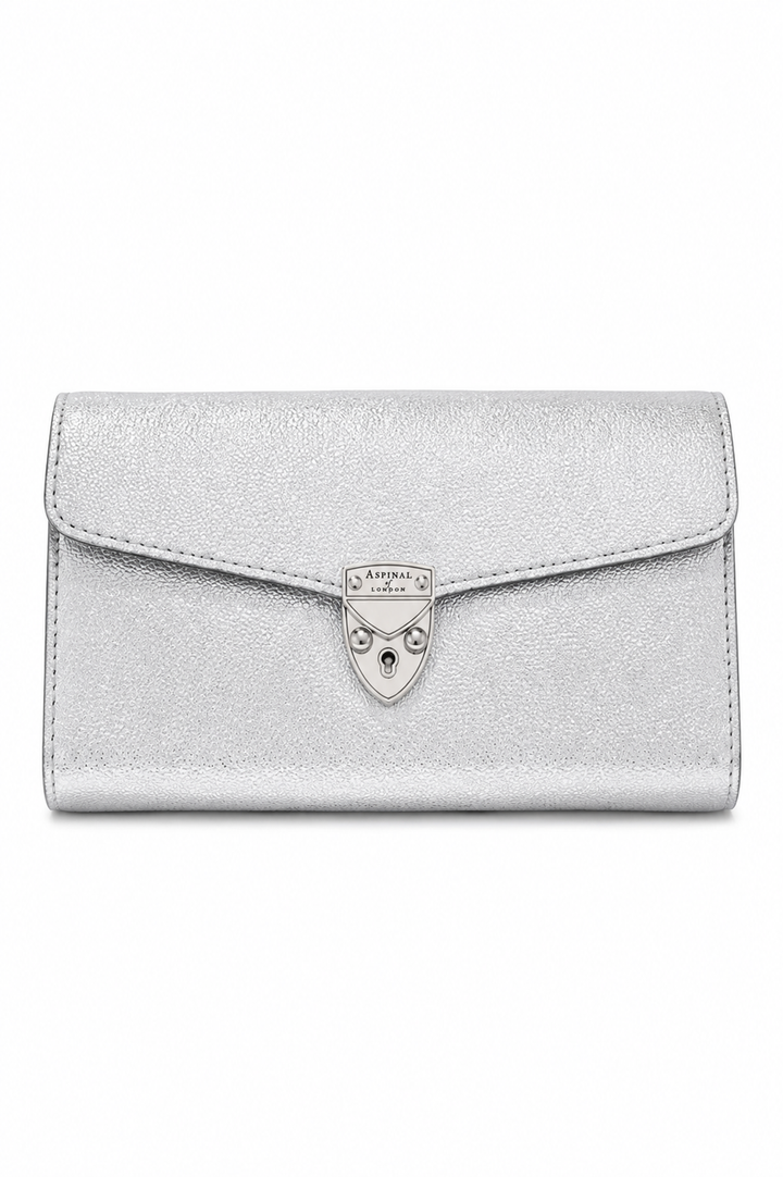 Aspinal Of London Mayfair Silver Textured Leather Chain Clutch