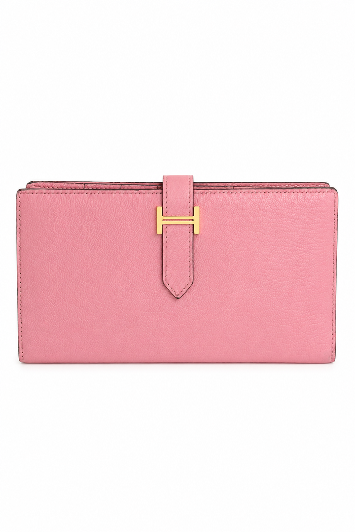 Hermès Bearn Soufflet Rose Sakura Chevre Long Wallet