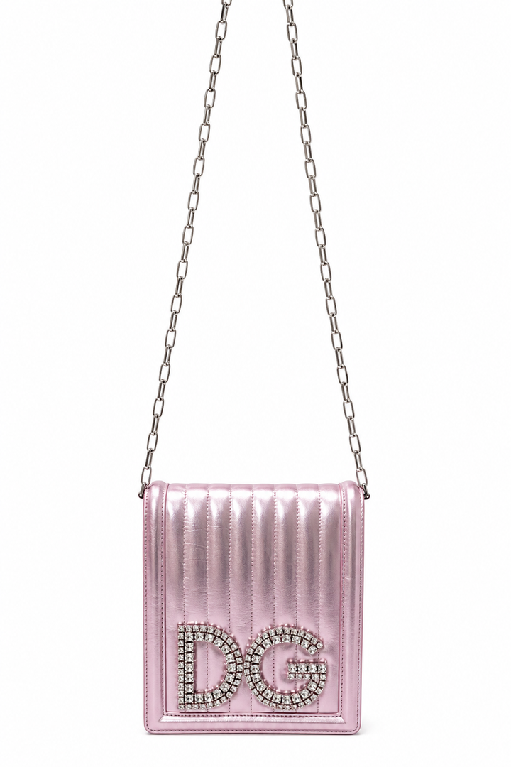 Dolce & Gabbana Metallic Pink Leather DG Girls Shoulder Bag