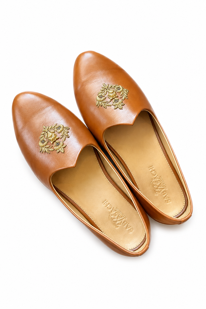 Sabyasachi Tan Leather Embroidered Loafers – Size 44