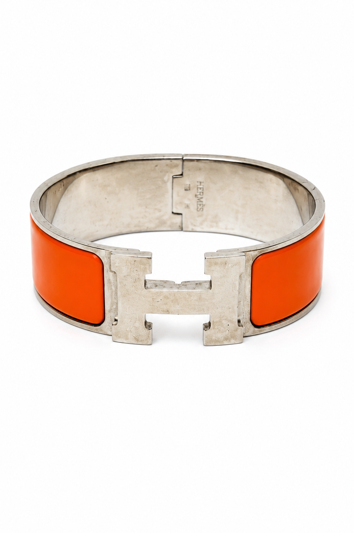 Hermes Enamel Wide Clic Clac Orange H Bracelet
