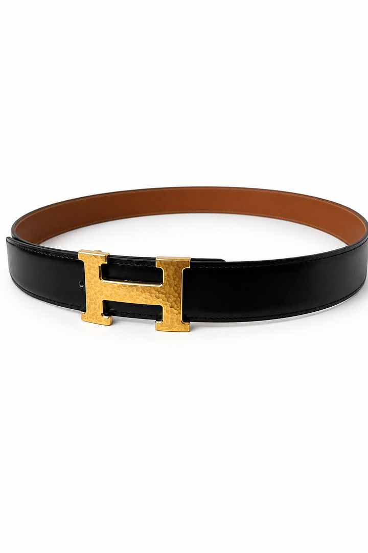 Hermès H Martelee Gold Buckle And Reversible Leather Belt Size 90