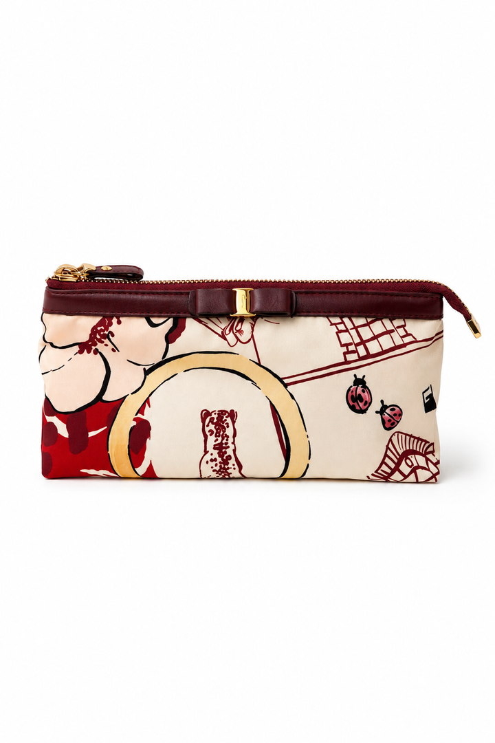 Salvatore Ferragamo Printed Zip Pouch with Vara Bow Detail