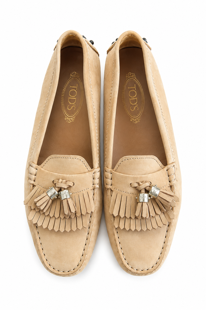 Tod’s Beige Suede Tassel Loafers Size 40