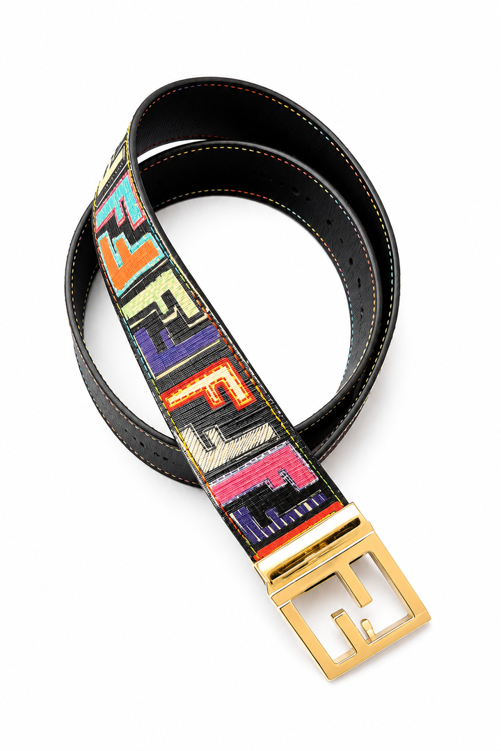 Fendi Multicolor Zucca Coated Canvas and Leather FF Logo Reversible Belt