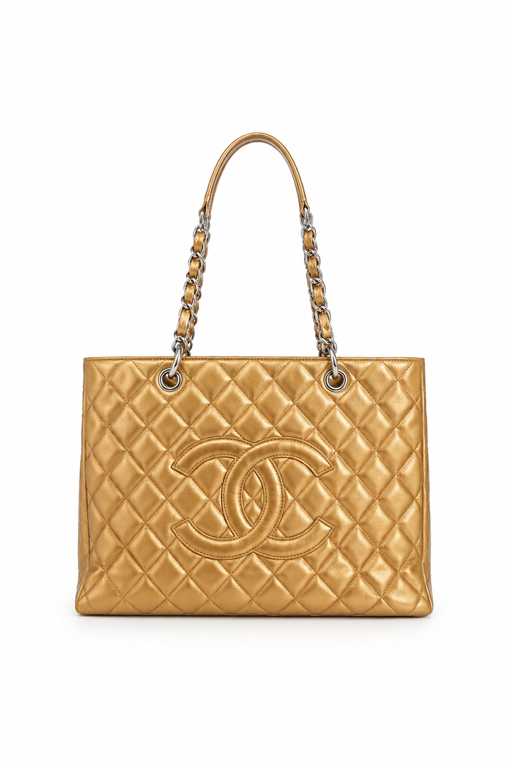 Chanel Metallic Patent Quilted Grand Shopping Tote