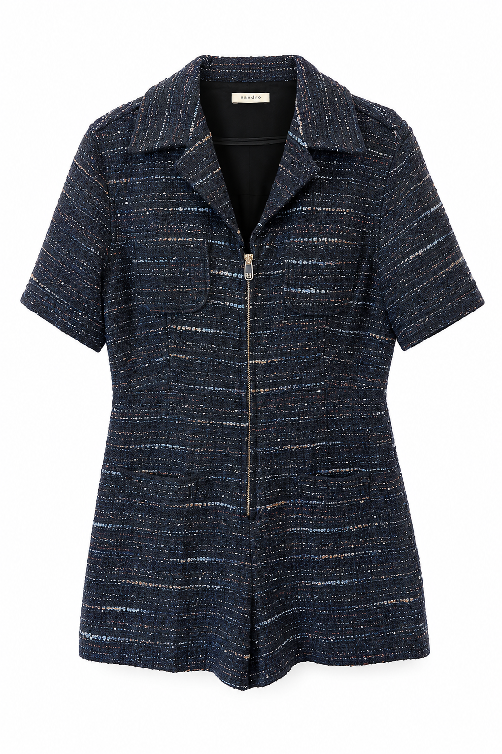 Sandro Navy Tweed Zip-Front Playsuit