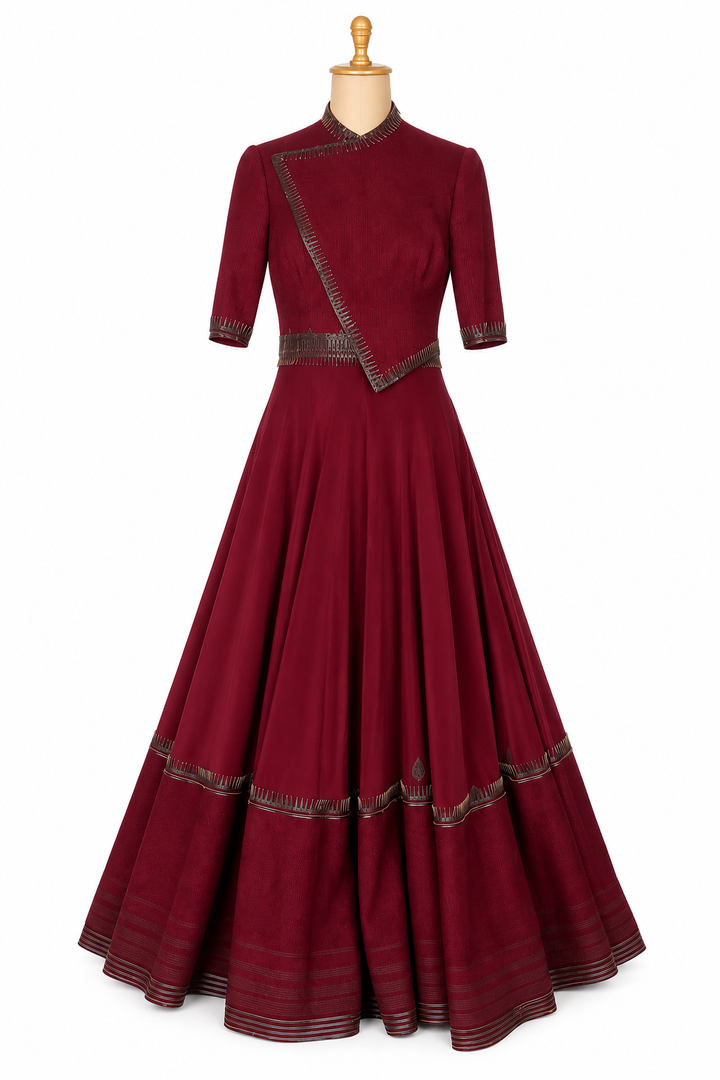 Shantanu & Nikhil Burgundy Embroidered Gown